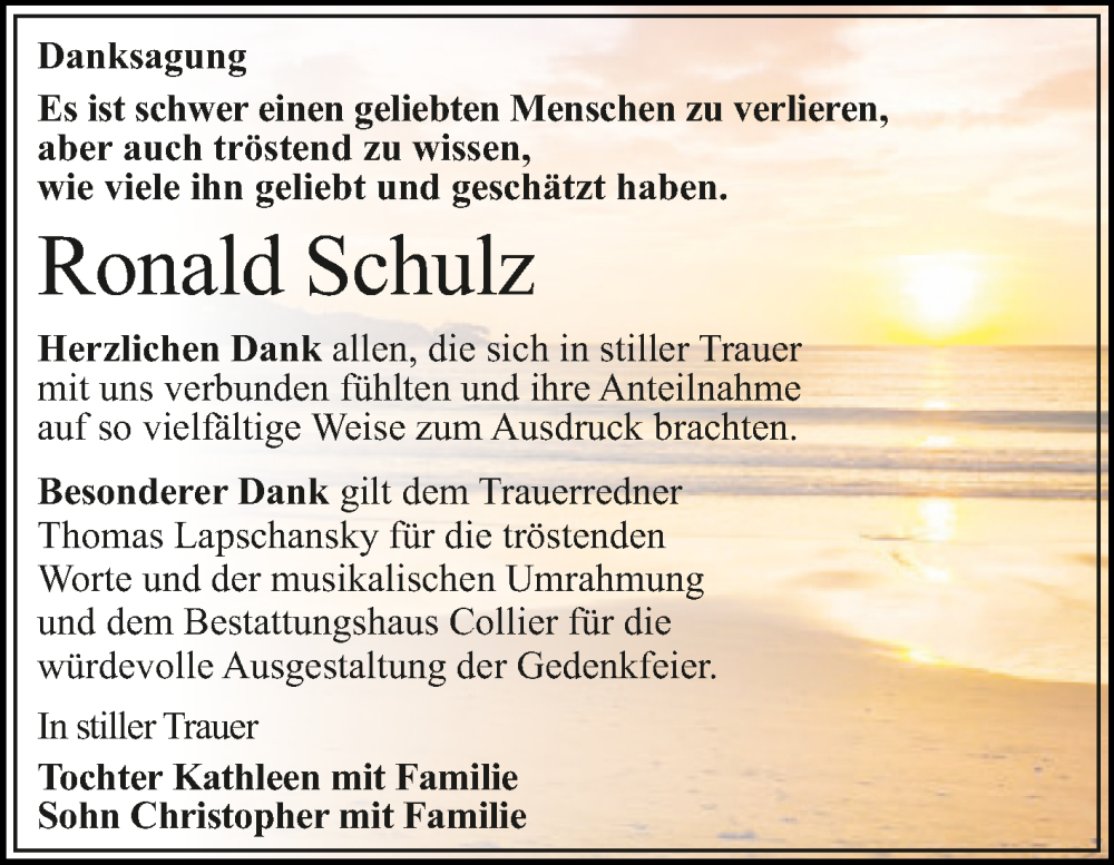  Traueranzeige für Ronald Schulz vom 09.09.2023 aus Trauerkombi Dessau