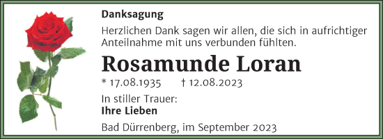 Traueranzeige von Rosamunde Loran von Trauerkombi Merseburg