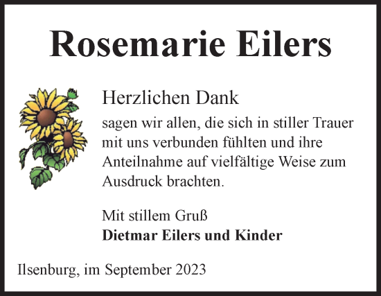 Traueranzeige von Rosemarie Eilers von Volksstimme Wernigerode