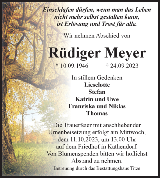 Traueranzeige von Rüdiger Meyer von Volksstimme Haldensleben/Wolmirstedt