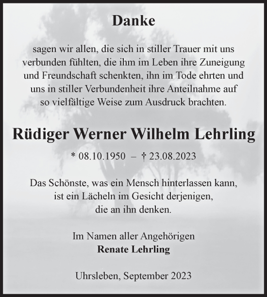 Traueranzeige von Rüdiger Werner Wilhelm Lehrling von Volksstimme Haldensleben/Wolmirstedt