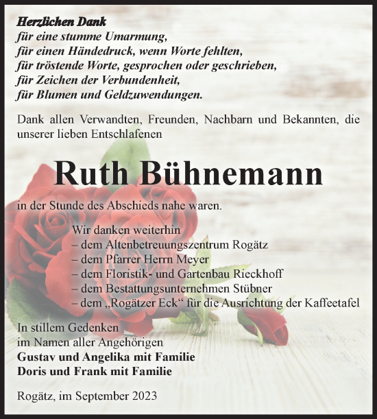 Traueranzeige von Ruth Bühnemann von Volksstimme Haldensleben/Wolmirstedt