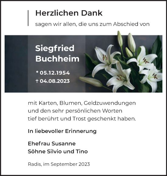 Traueranzeige von Siegfried Buchheim von Trauerkombi Wittenberg