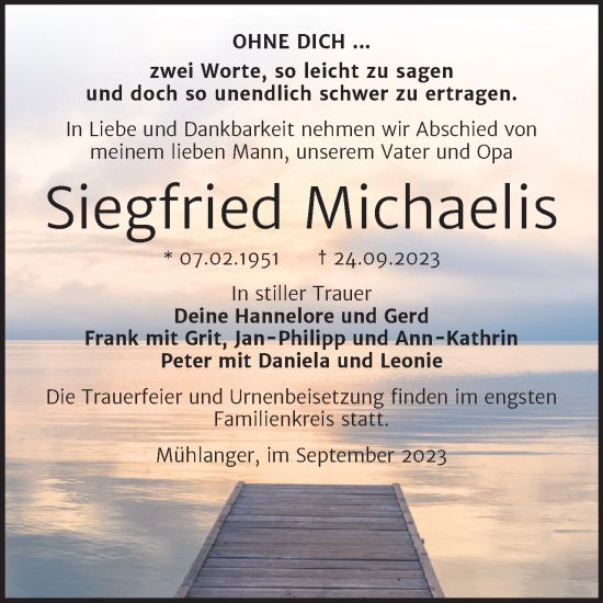 Traueranzeige von Siegfried Michaelis von Trauerkombi Wittenberg