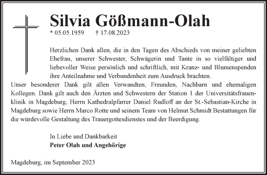 Traueranzeige von Silvia Gößmann-Olah von Volksstimme Magdeburg