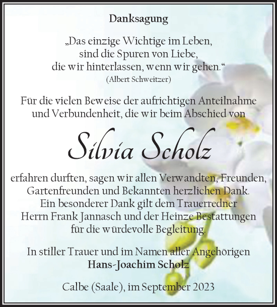 Traueranzeige von Silvia Scholz von Volksstimme Schönebeck