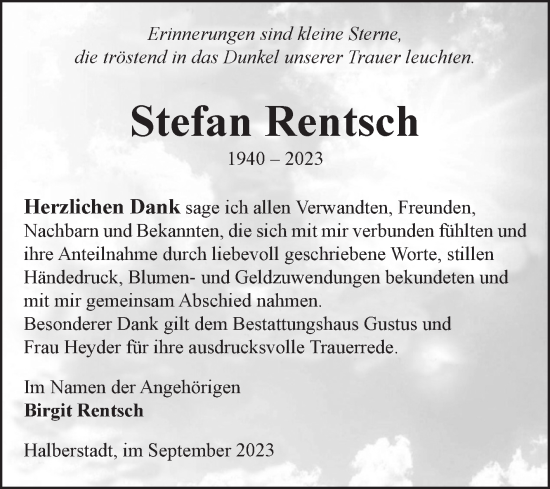 Traueranzeige von Stefan Rentsch von Volksstimme Halberstadt