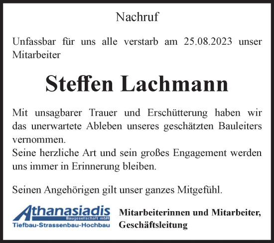 Traueranzeige von Steffen Lachmann von Volksstimme Altmark West