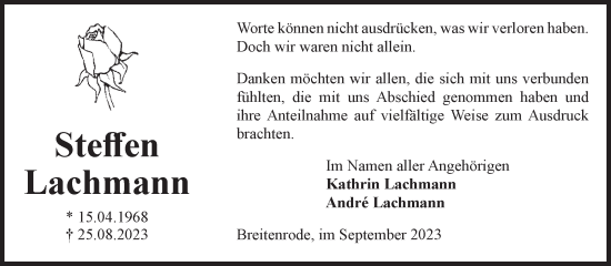 Traueranzeige von Steffen Lachmann von Volksstimme Altmark West