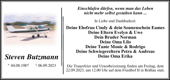 Traueranzeige von Steven Butzmann von Trauerkombi Dessau