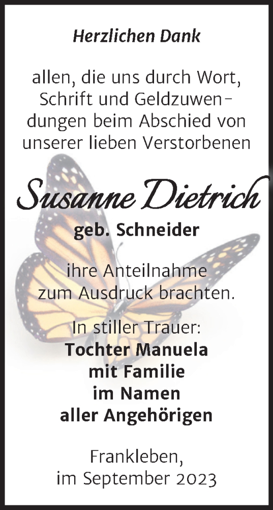 Traueranzeige von Susanne Dietrich von Trauerkombi Merseburg