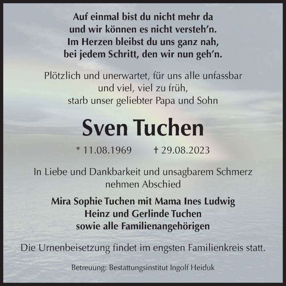  Traueranzeige für Sven Tuchen vom 09.09.2023 aus Volksstimme Schönebeck