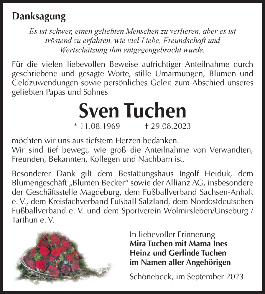  Traueranzeige für Sven Tuchen vom 30.09.2023 aus Volksstimme Schönebeck