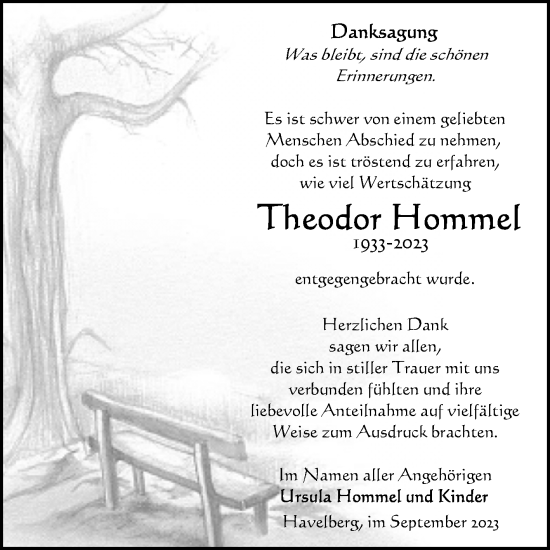 Traueranzeige von Theodor Hommel von Volksstimme Altmark Ost