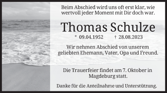 Traueranzeige von Thomas Schulze von Volksstimme Magdeburg