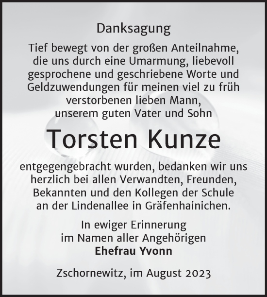 Traueranzeige von Torsten Kunze von Trauerkombi Wittenberg