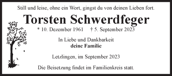 Traueranzeige von Torsten Schwerdfeger von Volksstimme Altmark West