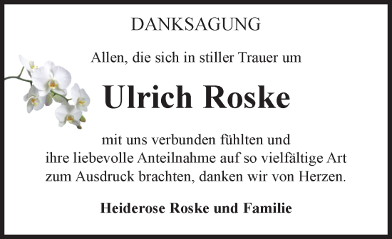 Traueranzeige von Ulrich Roske von Volksstimme Zerbst