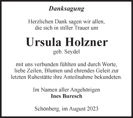 Traueranzeige von Ursula Holzner von Volksstimme Altmark Ost