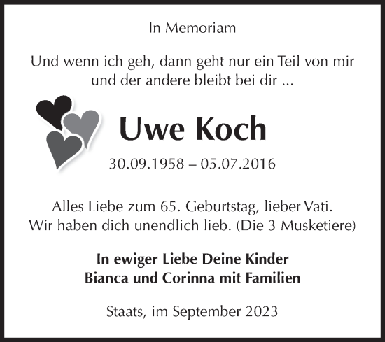 Traueranzeige von Uwe Koch von Volksstimme Altmark Ost
