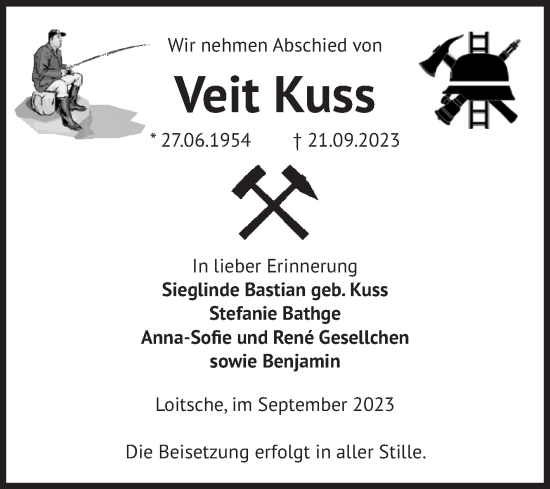 Traueranzeige von Veit Kuss von Volksstimme Haldensleben/Wolmirstedt