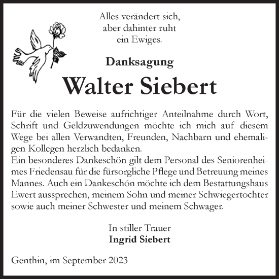 Traueranzeige von Walter Siebert von Volksstimme Burg/Genthin