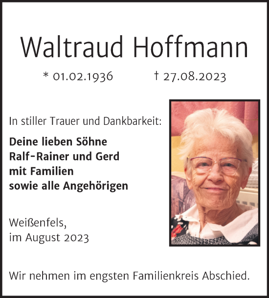 Traueranzeige von Waltraud Hoffmann von Trauerkombi Weißenfels