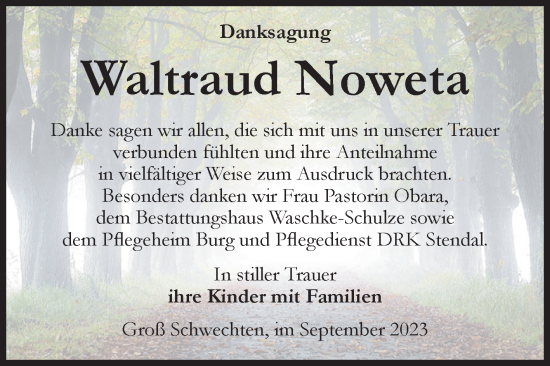 Traueranzeige von Waltraud Noweta von Volksstimme Altmark Ost