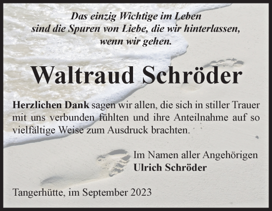 Traueranzeige von Waltraud Schröder von Volksstimme Altmark Ost