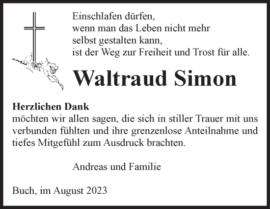 Traueranzeige von Waltraud Simon von Volksstimme Altmark Ost