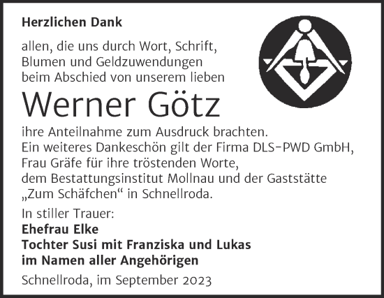Traueranzeige von Werner Götz von Trauerkombi Merseburg