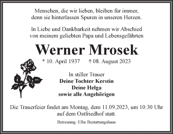 Traueranzeige von Werner Mrosek von Volksstimme Magdeburg