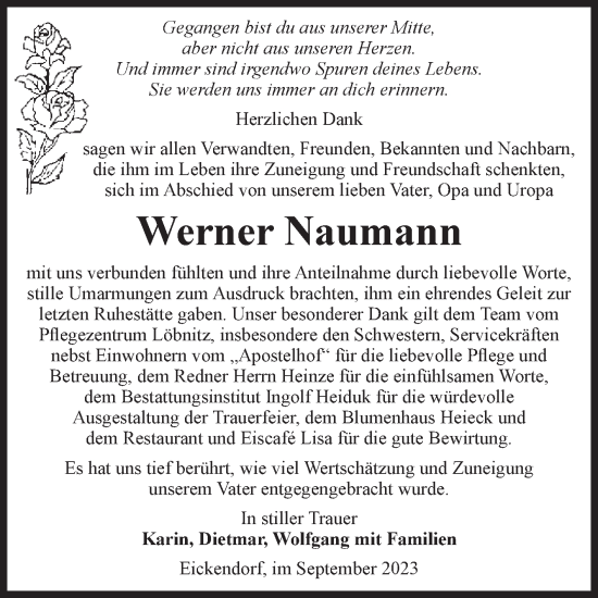 Traueranzeige von Werner Naumann von Volksstimme Schönebeck
