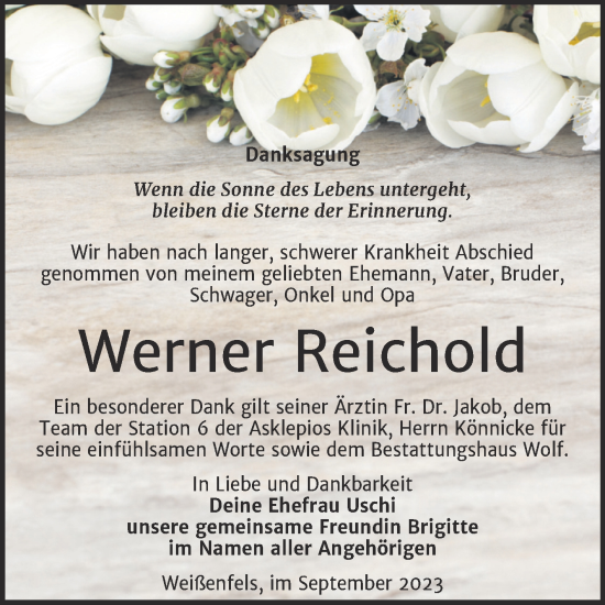 Traueranzeige von Werner Reichold von Trauerkombi Weißenfels