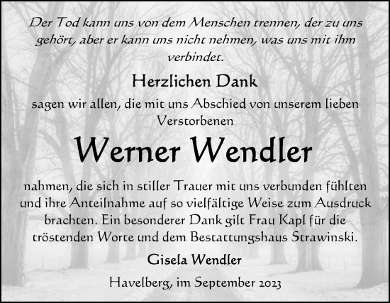 Traueranzeige von Werner Wendler von Volksstimme Altmark Ost