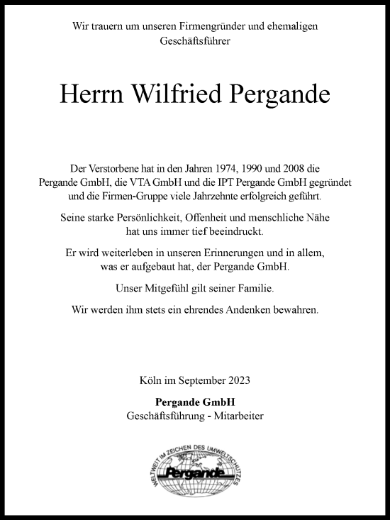 Traueranzeige von Wilfried Pergande von Mitteldeutsche Zeitung Köthen