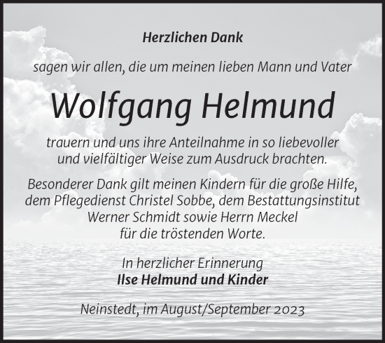 Traueranzeige von Wolfgang Helmund von Trauerkombi Quedlinburg