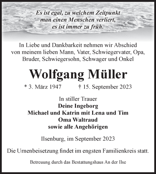 Traueranzeige von Wolfgang Müller von Volksstimme Wernigerode