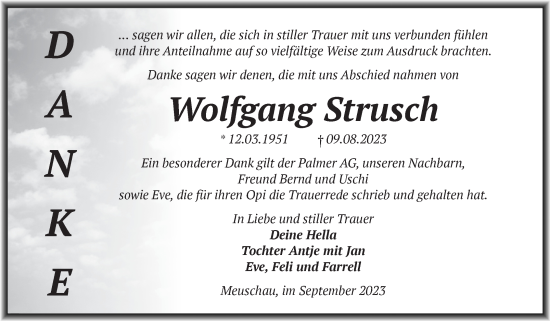 Traueranzeige von Wolfgang Strusch von Trauerkombi Merseburg