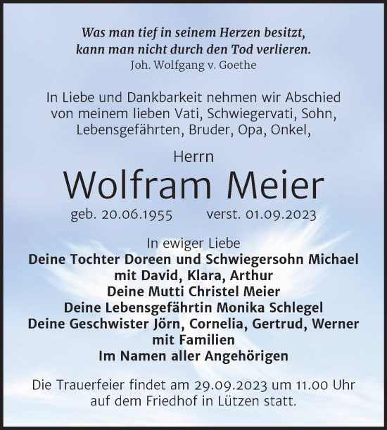 Traueranzeige von Wolfram Meier von Trauerkombi Weißenfels