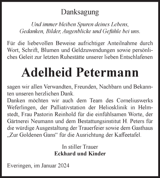 Traueranzeige von Adelheid Petermann von Volksstimme Haldensleben/Wolmirstedt