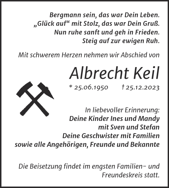 Traueranzeige von Albrecht Keil von Trauerkombi Weißenfels
