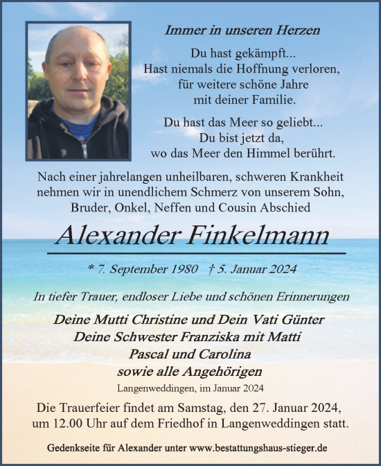 Traueranzeige von Alexander Finkelmann von Volksstimme Oschersleben/Wanzleben