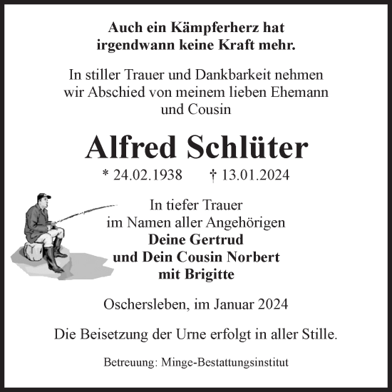 Traueranzeige von Alfred Schlüter von Volksstimme Oschersleben/Wanzleben