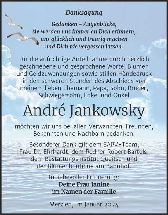 Traueranzeige von Andre Jankowsky von Trauerkombi Köthen