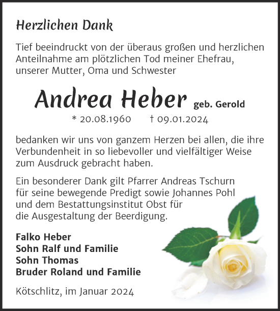 Traueranzeige von Andrea Heber von Mitteldeutsche Zeitung Merseburg/Querfurt