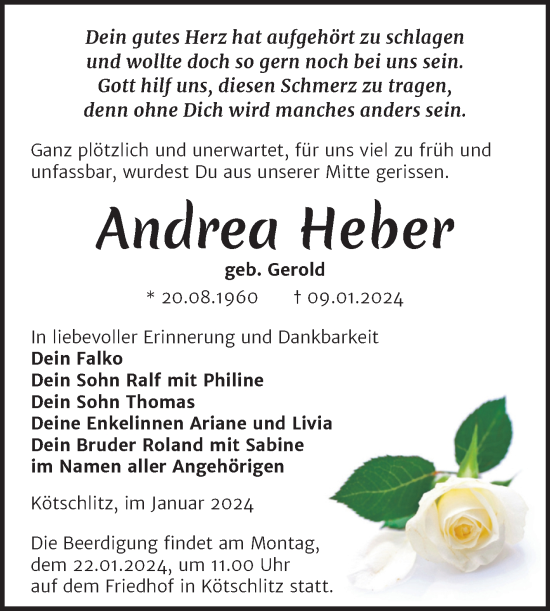 Traueranzeige von Andrea Heber von Mitteldeutsche Zeitung Merseburg/Querfurt