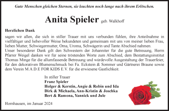 Traueranzeige von Anita Spieler von Volksstimme Oschersleben/Wanzleben