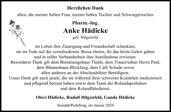 Traueranzeige von Anke Hädicke von Volksstimme Altmark Ost