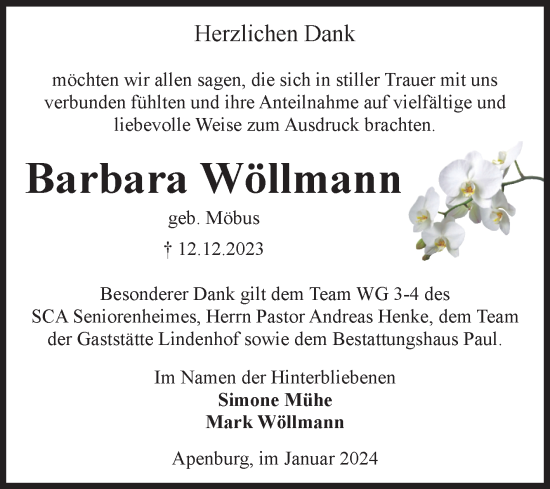 Traueranzeige von Barbara Wöllmann von Volksstimme Altmark West